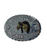 Vintage Horse Head Western Belt Buckle Silver Tone Oval Cowboy Rodeo Buckle - $16.20