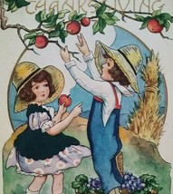 Vintage Thanksgiving Postcard Whitney Children Picking Apples Embossed U... - $18.98