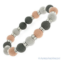 Italian .925 Sterling Silver 10mm Ball Bead &amp; CZ Crystal Beaded Stretch Bracelet - £96.96 GBP