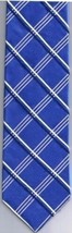 Tommy Hilfiger Necktie Medium Blue Plaid White Navy and Cream Stripes 100% Silk - £11.84 GBP