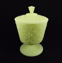 Fenton Footed Candy Box with Lid  9&quot;  Custard Satin Covered Compote Stra... - £16.11 GBP