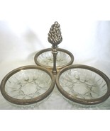 VINTAGE LEAD CRYSTAL SILVERPLATED EDGE CENTER HANDLE COMPARTMENT DISH ITALY - £9.22 GBP