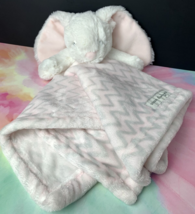 Blankets &amp; Beyond Pink and Grey Chevron White Bunny Lovey Blanket - £13.29 GBP