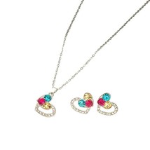 Girls 3 pc Silvery Rhinestone Heart Necklace &amp; Earrings Set - New - $14.99