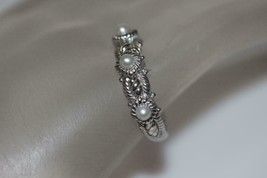 Judith Ripka Sterling Silver Freshwater Pearls 3-Stone Ring Size 9.75 - £40.63 GBP