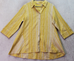Soft Surroundings Shirt Women XL Yellow Striped Long Sleeve Collared But... - $25.89
