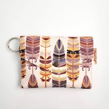 New Handmade Canvas Ivory Tribal Feather Keychain Envelope Wallet 4.5&quot; x 3.5&quot; - £11.67 GBP