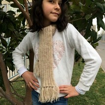 Alpaca Wool Scarf - Kids Soft Warm Beige 100% Alpaca Wool Winter neck scarf - £29.75 GBP
