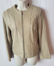 DKNY M Beige Jacket 100% Italian Lamb Leather Zip Front Designer - $656.89 MXN