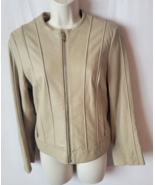 DKNY M Beige Jacket 100% Italian Lamb Leather Zip Front Designer - €30,01 EUR