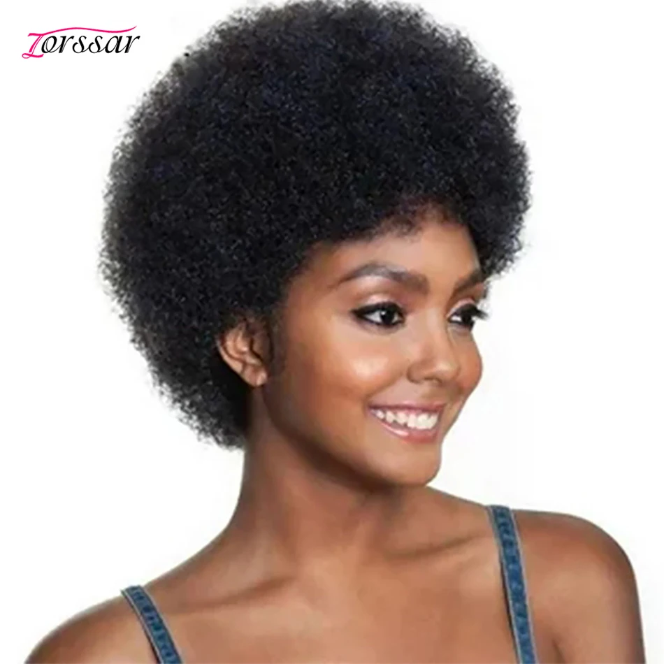 Afro Kinky Curly Wig Curly Short Human Hair Wig Full Machine Made Remy Af - £28.18 GBP