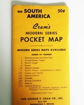 Vintage 1950&#39;s Cram&#39;s Modern Series Pocket Map South America 289 - £9.58 GBP