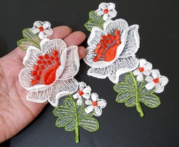 5 pcs Tulip Flower White & Red Collar Lace Patch Motif Craft Appliques A88 - $6.99