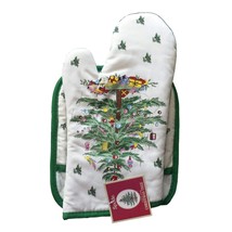 Spode Christmas Tree 2-pc Kitchen Gift Set: Oven Mitt &amp; Square Pot Holder - £46.77 GBP