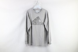 Vintage Adidas Mens Small Distressed Trefoil Spell Out Long Sleeve T-Shirt Gray - $39.55