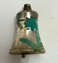 Bell with clapper Mercury Glass Christmas Ornment 1.75&quot; silver / blue floral Vtg - £5.98 GBP