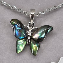 Storrs Wild Pearle Abalone Shell Dainty Butterfly Pendant Silver Tone Ne... - £12.58 GBP