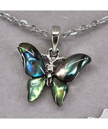 Storrs Wild Pearle Abalone Shell Dainty Butterfly Pendant Silver Tone Ne... - £12.65 GBP