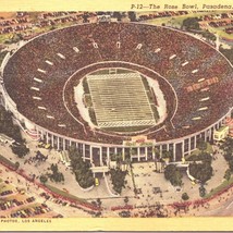 Rose Bowl Stadium Aerial Postcard c1940 Pasadena California CA Posted Linen - £10.23 GBP
