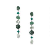 Rhodium Plated Sterling Silver Green Multi Stone Long Drop Earrings - £78.48 GBP