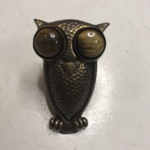 Vintage Jan Michaels San Fransisco Brass Owl Ring with Tiger&#39;s Eye Open ... - £41.11 GBP