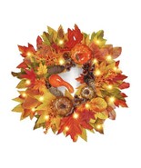 16&quot; Pre-Lit Fall Thanksgiving Wreath, Battery Operated Outdoor Home Deco... - £18.94 GBP