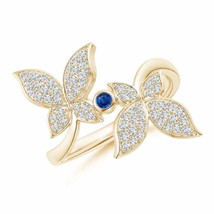 ANGARA Sapphire and Diamond Double Butterfly Ring for Women in 14K Solid Gold - £1,136.06 GBP