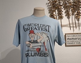 Vintage 80&#39;s Worlds Greatest Plumber light blue T-shirt size L - $20.78