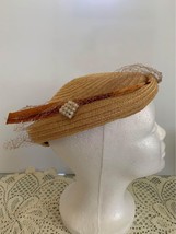 Vintage Straw Hat With Feather Accent &amp; Hat Pin - $16.47