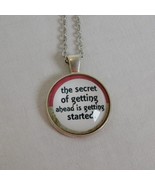 Secret of Getting Ahead Start Silver Tone Cabochon Pendant Chain Necklac... - £2.35 GBP