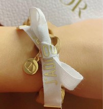Christian Dior Bracelet Wrap Ribbon Logo Studded Star Charm Gold CD Novelty gift - $44.88