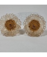 Set Of 2 Lite Amber Sandwich Glass Rosette Flower Curtain Tie Backs VTG ... - $51.19