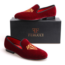 Men FERUCCI Diamond  Burgundy handmade Velvet Slippers Loafers - $1,900.49 MXN