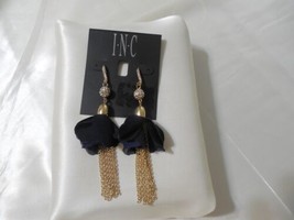 INC 4&quot; Gold Tone Crystal Bead, Fabric Flower &amp; Chain Tassel Drop Earrings A1005 - £9.38 GBP