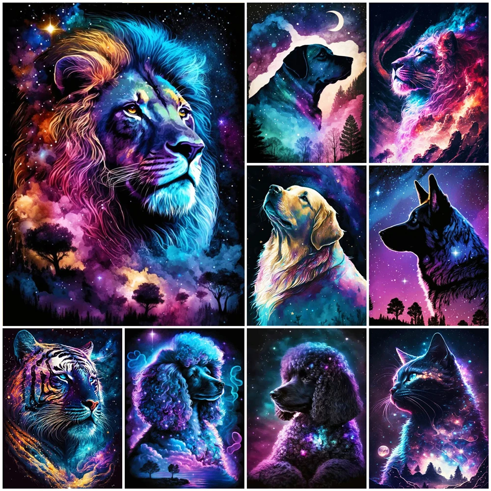 D painting lion tiger full square drill embroidery universe novelty 2024 mosaic cat dog thumb200