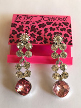 Betsey Johnson SilverAlloy Clear Round CZ with Pink Crystal Dangle Earrings - £6.26 GBP