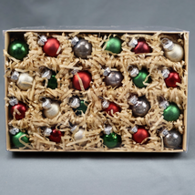 Primitives By Kathy Red Green Gold Silver Miniature Glass Ball Ornaments Set/24 - $13.95