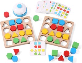 Wooden Puzzles Shape Color Matching Board Games Preschool Educational Montessori - £26.15 GBP