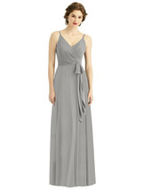 After Six 1511...Draped Wrap Chiffon Maxi Dress with Sash....Gray...Size... - $75.05