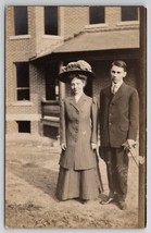 RPPC Lady Edwardian Walking Suit Dapper Young Man Dreaded Photo Postcard P28 - £7.95 GBP