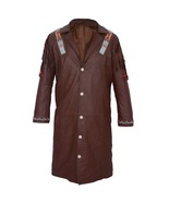 Long Leather Coat - Brown Coat Men Western Duster with Shoulder Fringe - $395.00