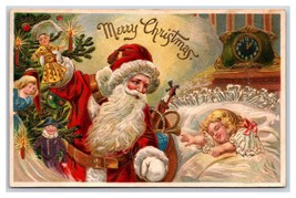 Babbo Natale IN Raso Sleeping Bambino Goffrato Dorato Unp DB Cartolina P25 - £15.24 GBP