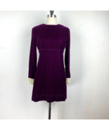 Vtg 60s Lorrie Deb Wine Velvet Mod Empire Dress Long Sleeves White Lace ... - £99.90 GBP