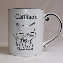 Large Coffee Mug Cattitude By Spectrum Cat Mug White And Black Tea Cup C... - $10.65