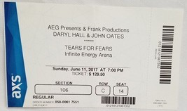 HALL &amp; OATES / TEARS FOR FEARS - ORIGINAL 2017 UNUSED WHOLE FULL CONCERT... - $15.00