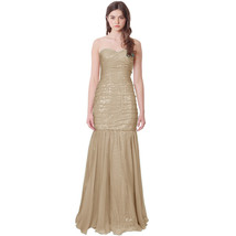 La Femme Pleated Strapless Sequin Chiffon Mermaid Gown Dress Sz 6 Champagne - $162.36