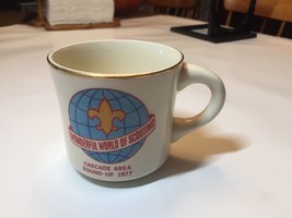 VTG Wonderful World of Scouting Gold Rim Cup Mug - Cascade Area Round-Up... - $22.27