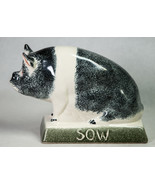 Rye Pottery Sow Figurine Sponged Saddleback Pig Signed Farm Animal Hand ... - $40.75 CAD