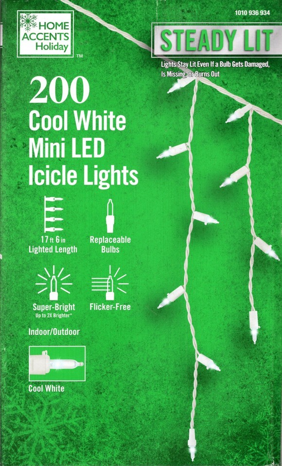 HOME ACCENTS HOLIDAY 1010 936 934 200CT COOL WHITE MINI LED ICICLE LIGHT... - $29.98