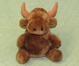 8&quot; Logo Bear Long Horn Bull Plush Htf Stuffed Animal Brown 2012 Toy Sitting - £8.68 GBP